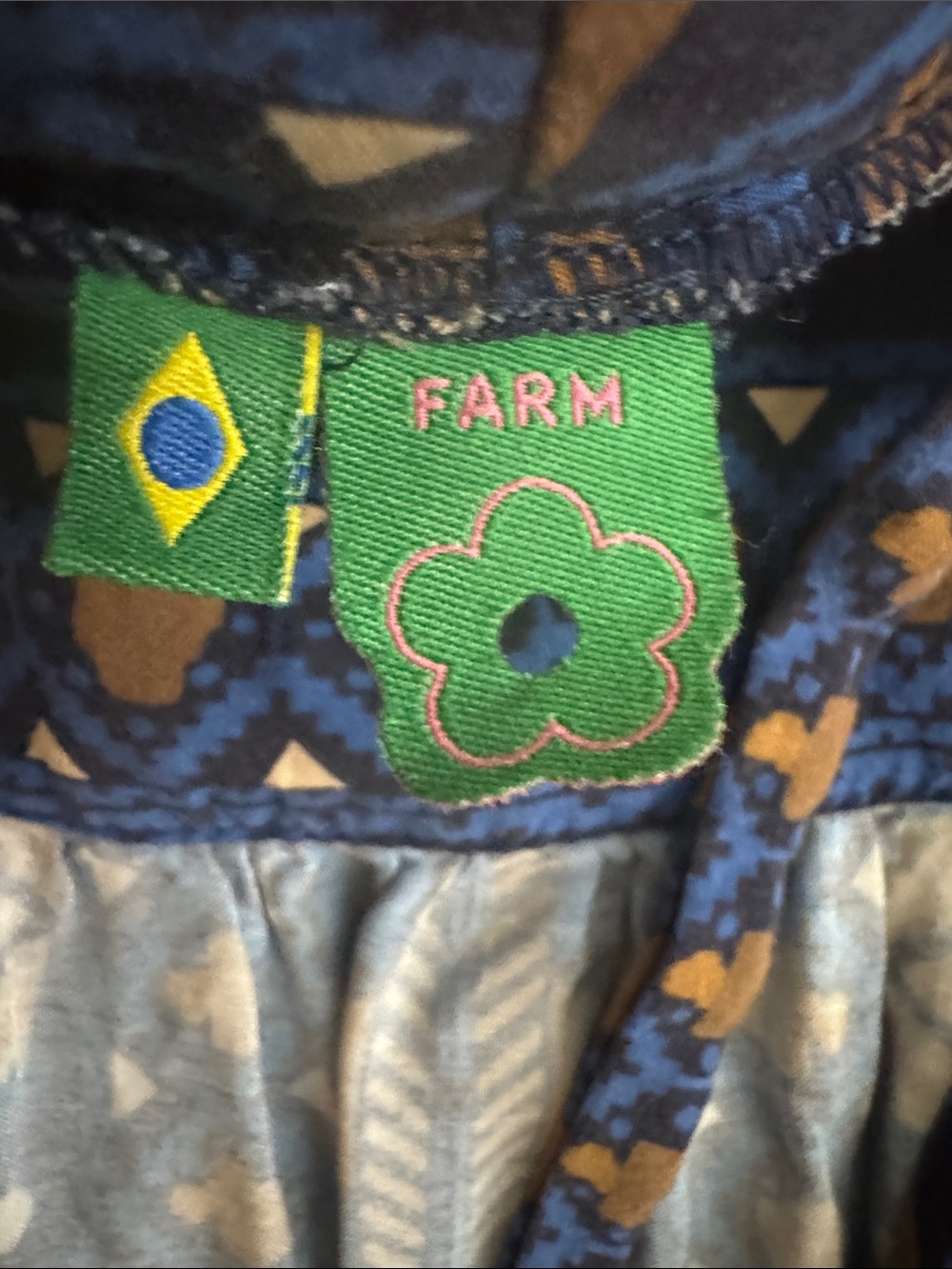 Farm Rio Tropical Magic Blue Patterned Tie-Neck Women’s Dress Size Medium - Picture 12 of 15